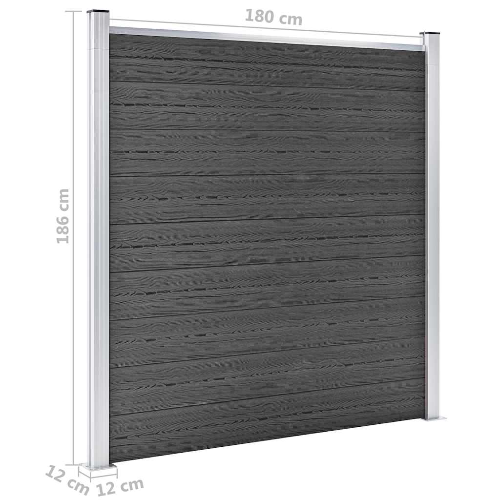 Set panela za ogradu WPC 1737 x 186 cm crni
