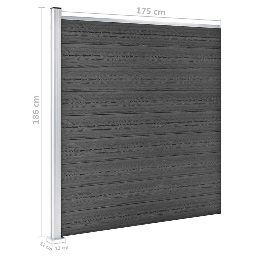 Set panela za ogradu WPC 1737 x 186 cm crni