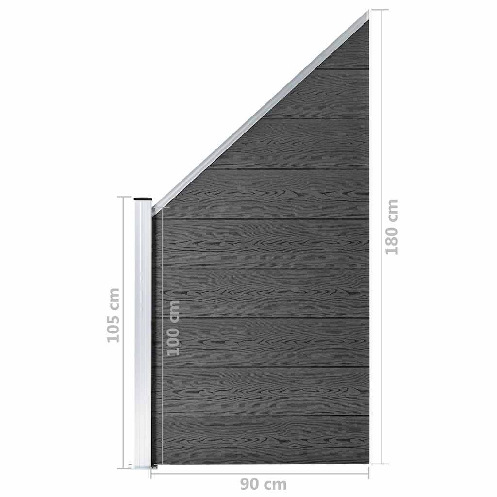 Set panela za ogradu WPC 1484 x (105 - 186) cm crni