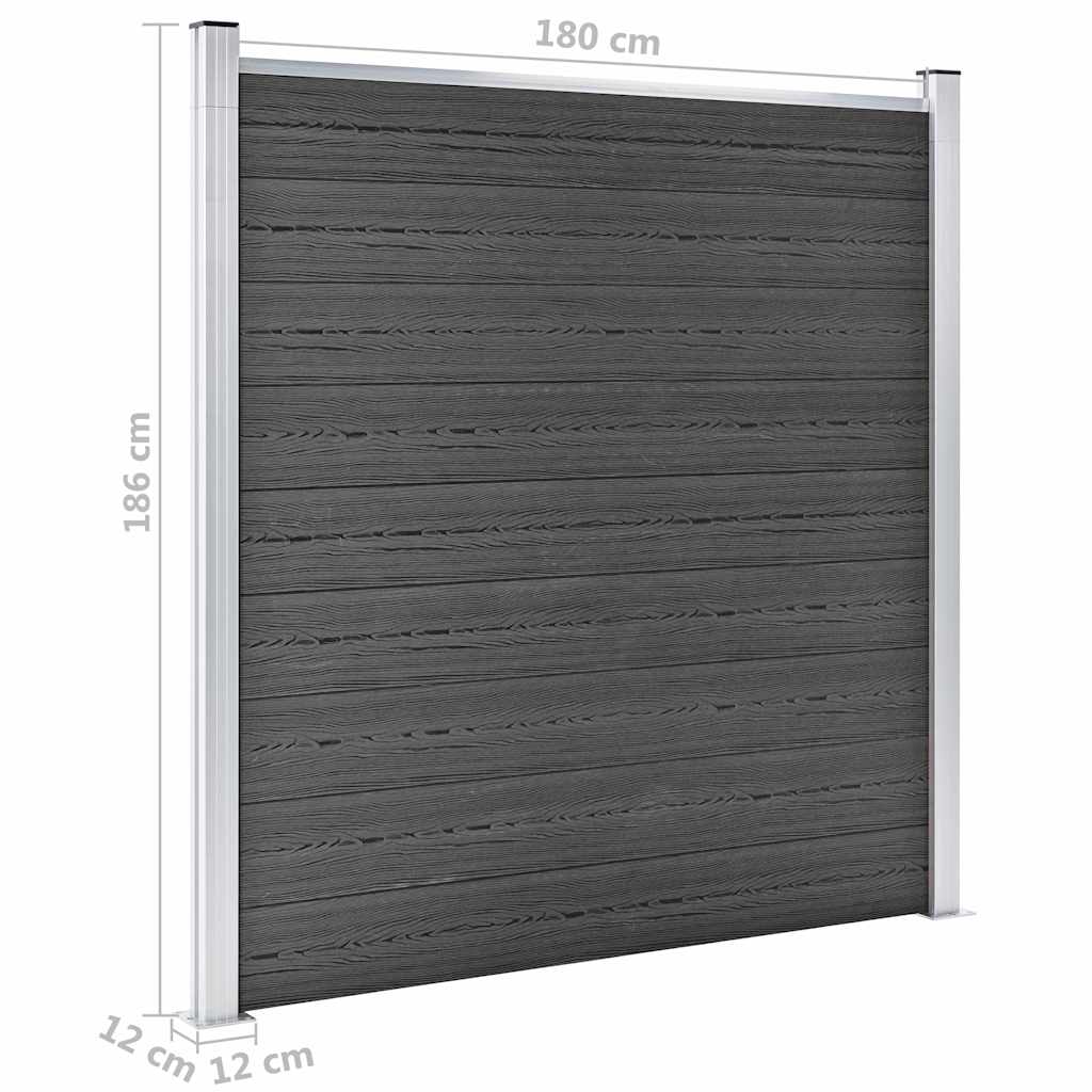 Set panela za ogradu WPC 1484 x (105 - 186) cm crni