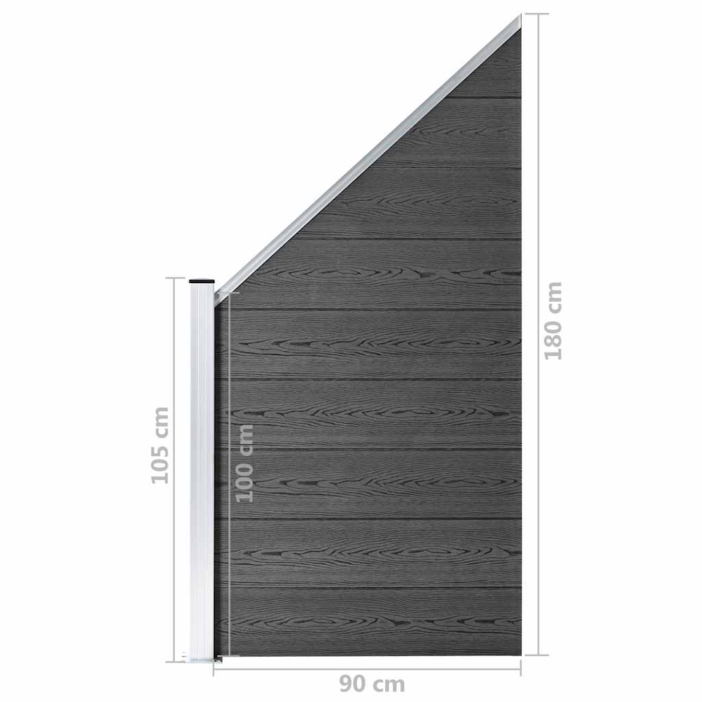 Set panela za ogradu WPC 1657 x (105 - 186) cm crni
