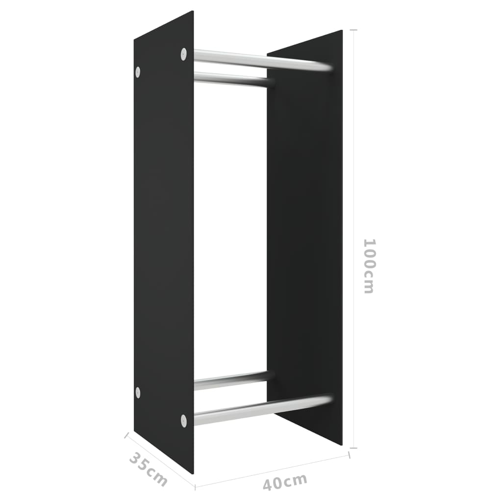 Stalak za drva za ogrjev crni 40 x 35 x 100 cm kaljeno staklo