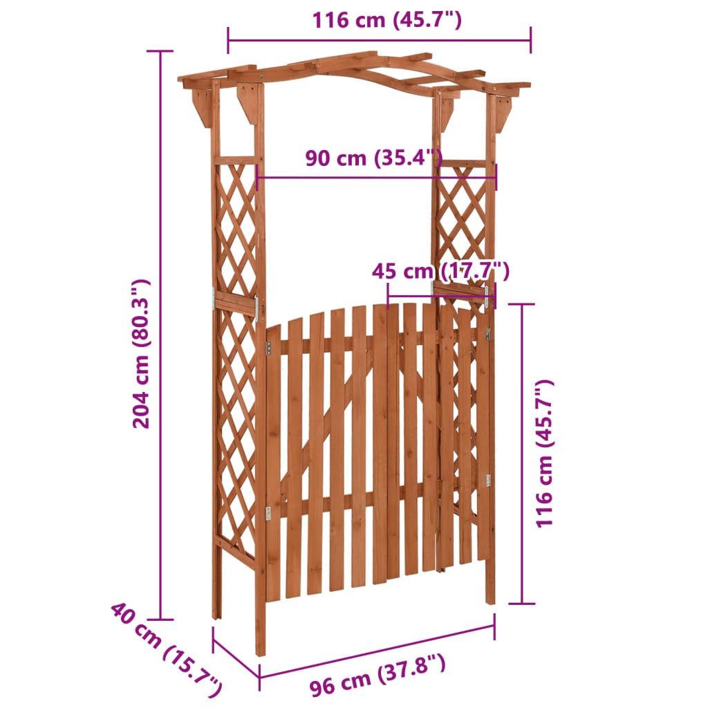 Pergola s vratima 116 x 40 x 204 cm od masivne jelovine