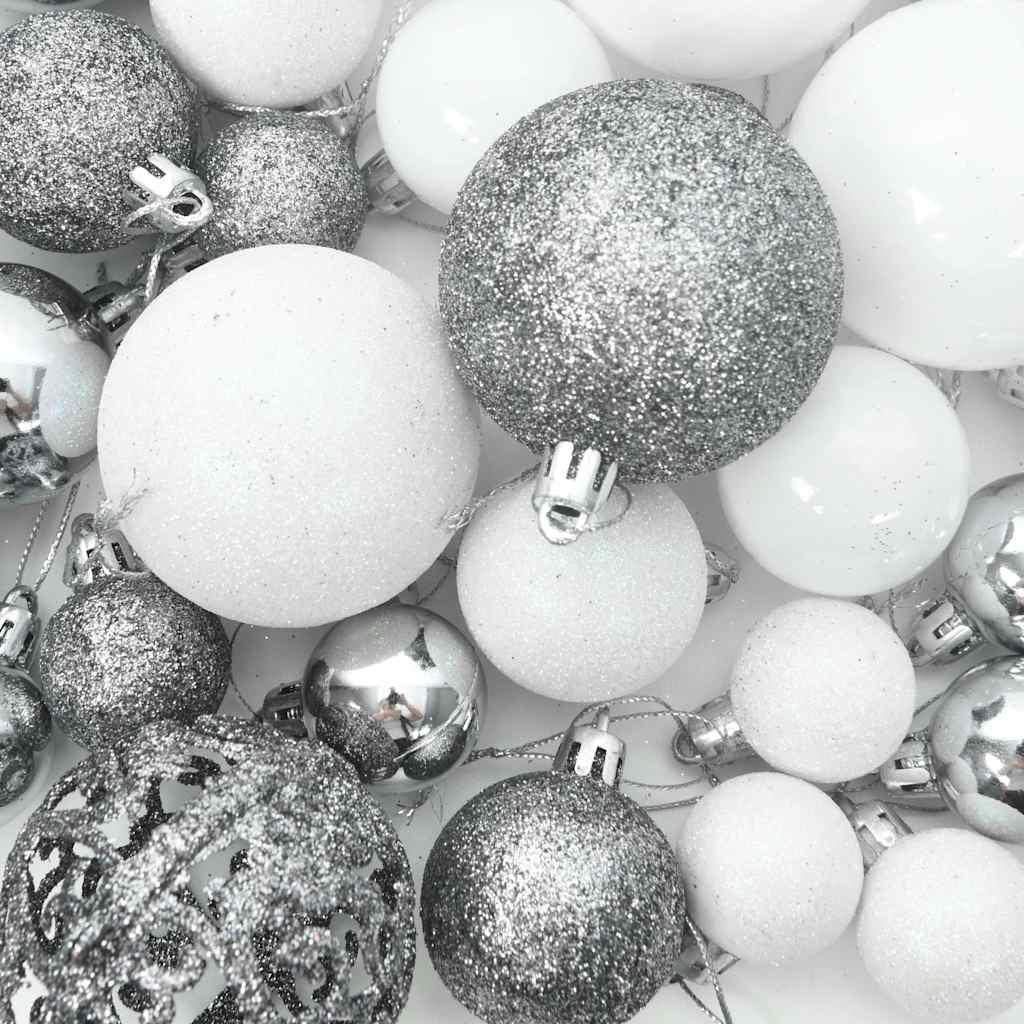 120-dijelni set božićnih kuglica s vrhom 300 LED bijelo-sive