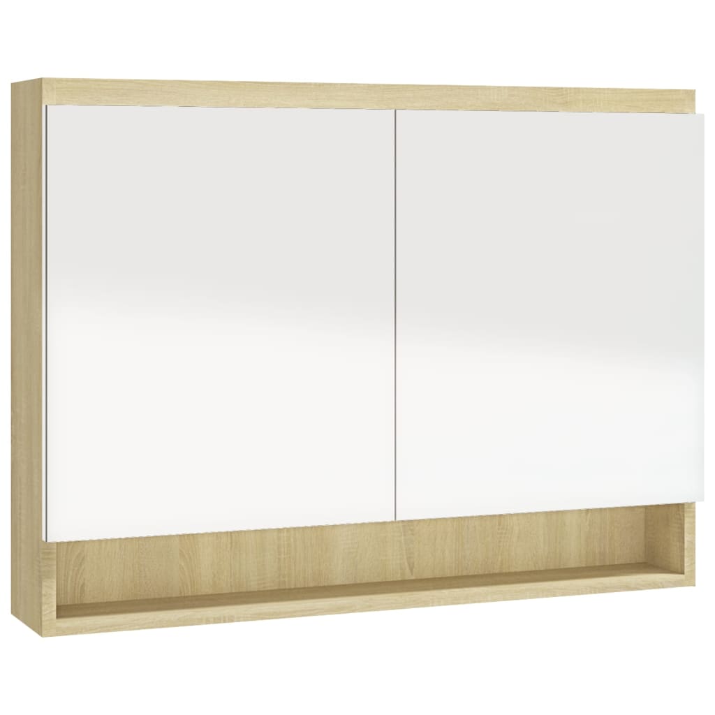 Kupaonski ormarić s ogledalom 80 x 15 x 60 cm MDF bijeli/hrast