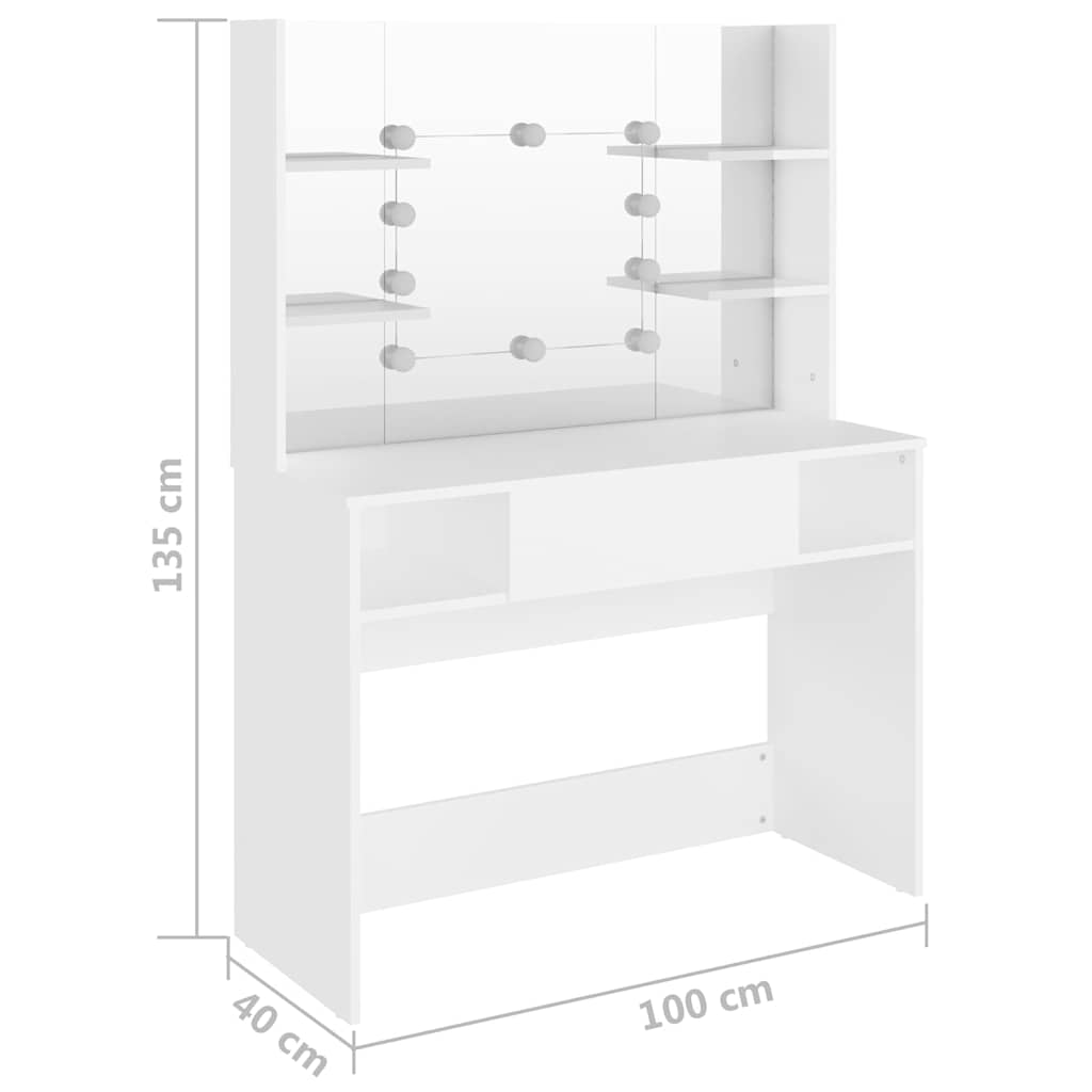 Stolić za šminkanje s LED svjetlima 100x40x135 cm MDF bijeli