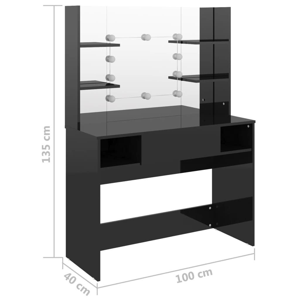 Stolić za šminkanje LED 100 x 40 x 135 cm MDF sjajni crni