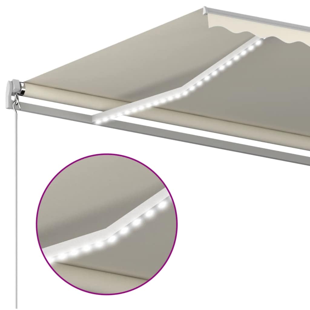 Tenda na ručno uvlačenje s LED svjetlima 500x300 cm krem