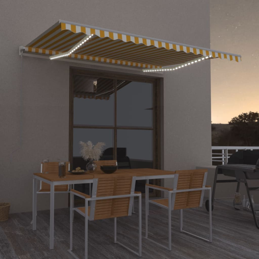 Tenda na ručno uvlačenje s LED svjetlima 400x350 cm žuto-bijela