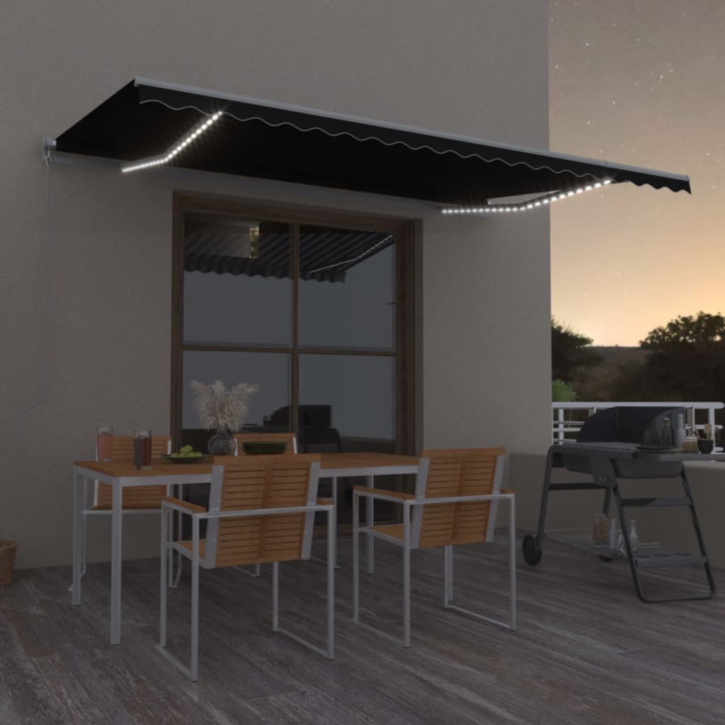Tenda na ručno uvlačenje s LED svjetlima 500x350 cm antracit