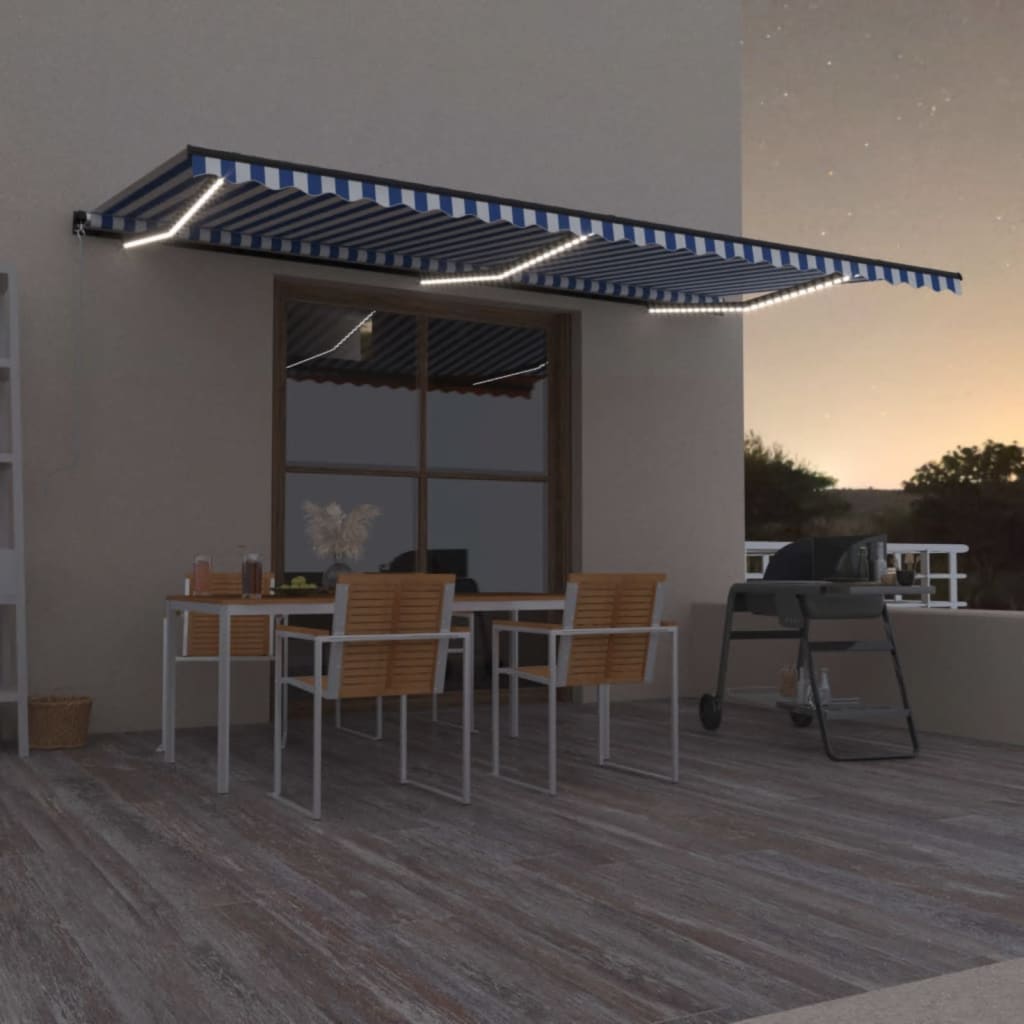 Tenda na ručno uvlačenje s LED svjetlom 600x350 cm plavo-bijela