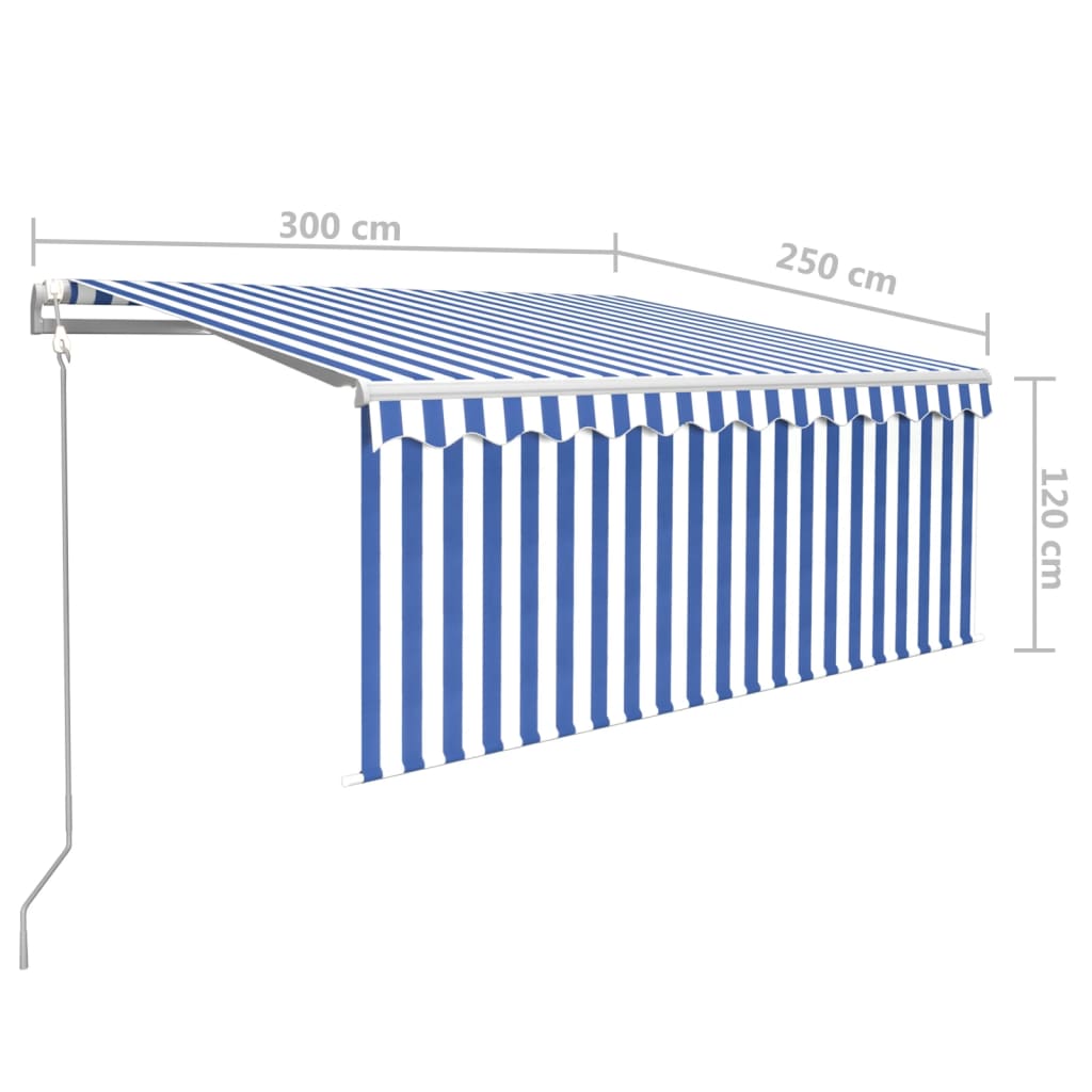 Automatska tenda s roletom i senzorom LED 3x2,5 m plavo-bijela