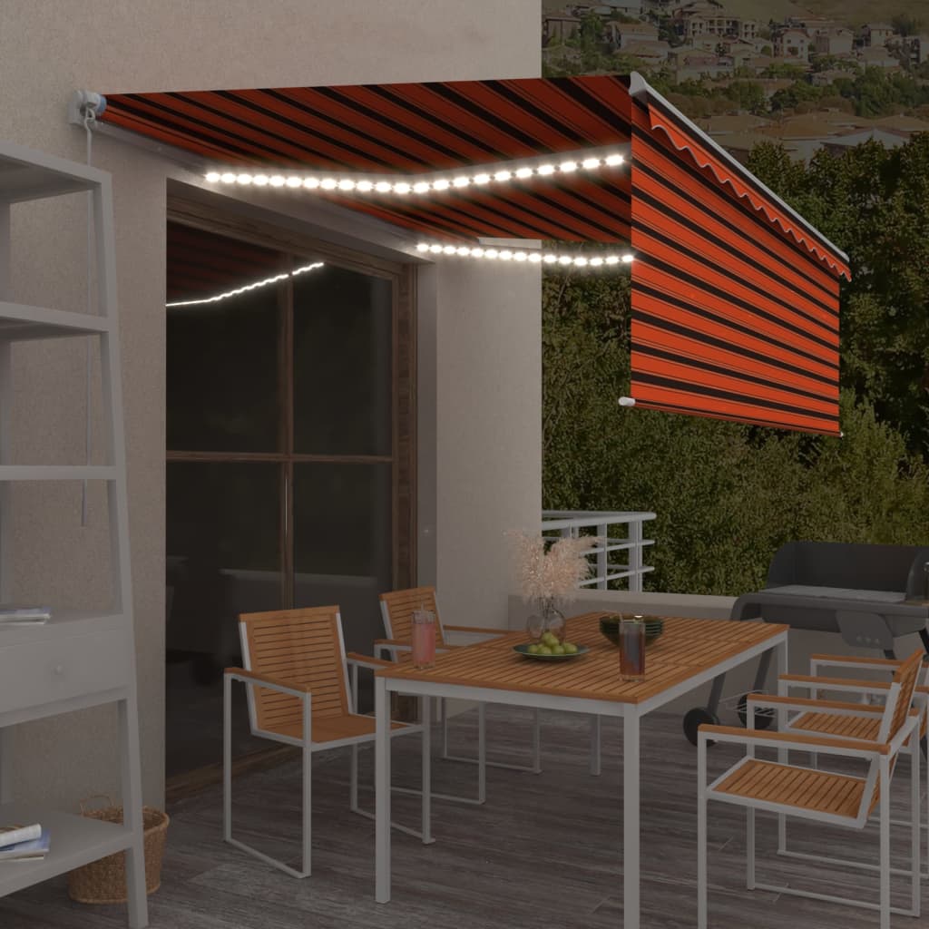 Tenda na ručno uvlačenje s roletom LED 4 x 3 m narančasto-smeđa