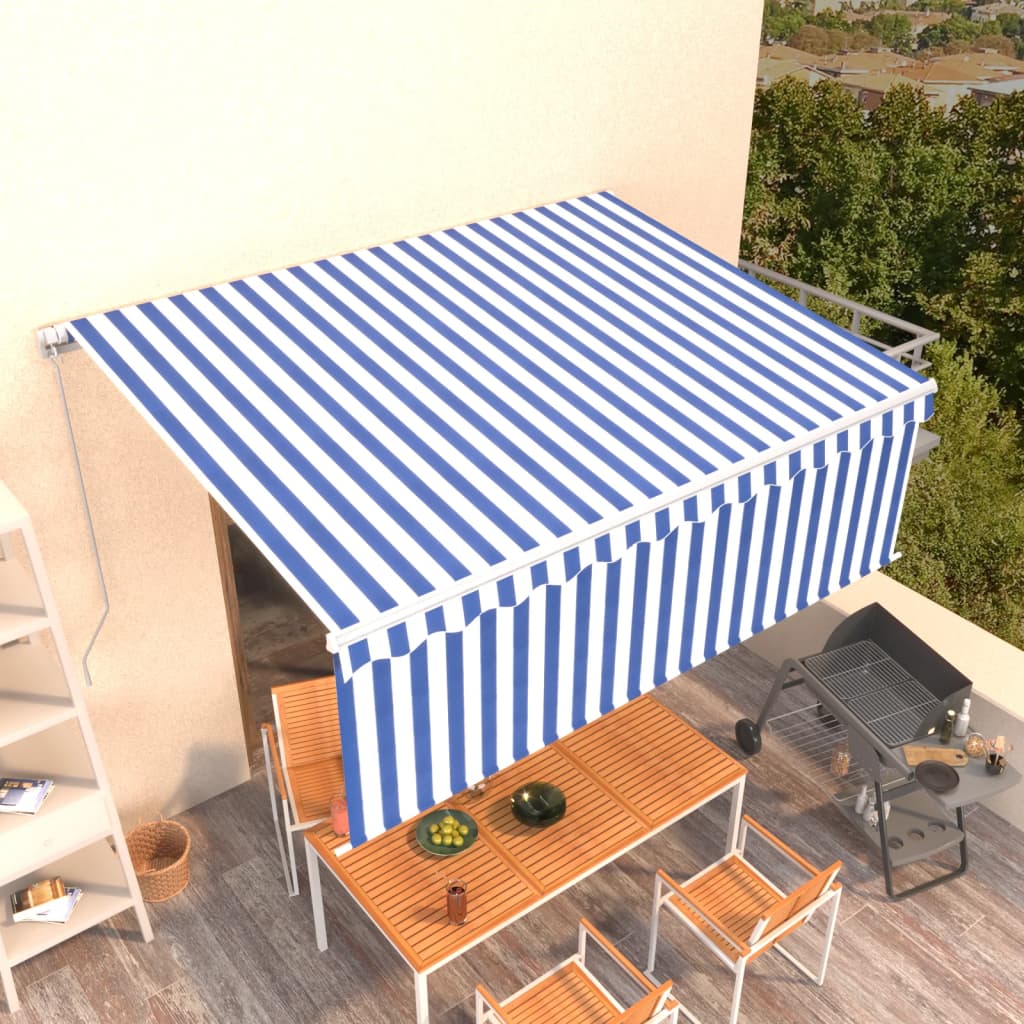 Tenda na ručno uvlačenje s roletom 4,5 x 3 m plavo-bijela