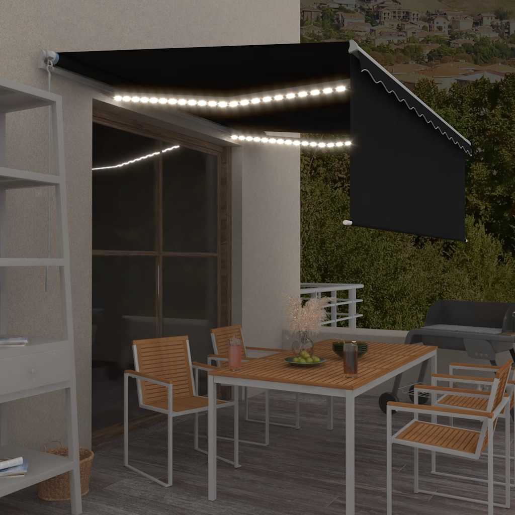 Tenda na ručno uvlačenje s roletom LED 4,5 x 3 m antracit