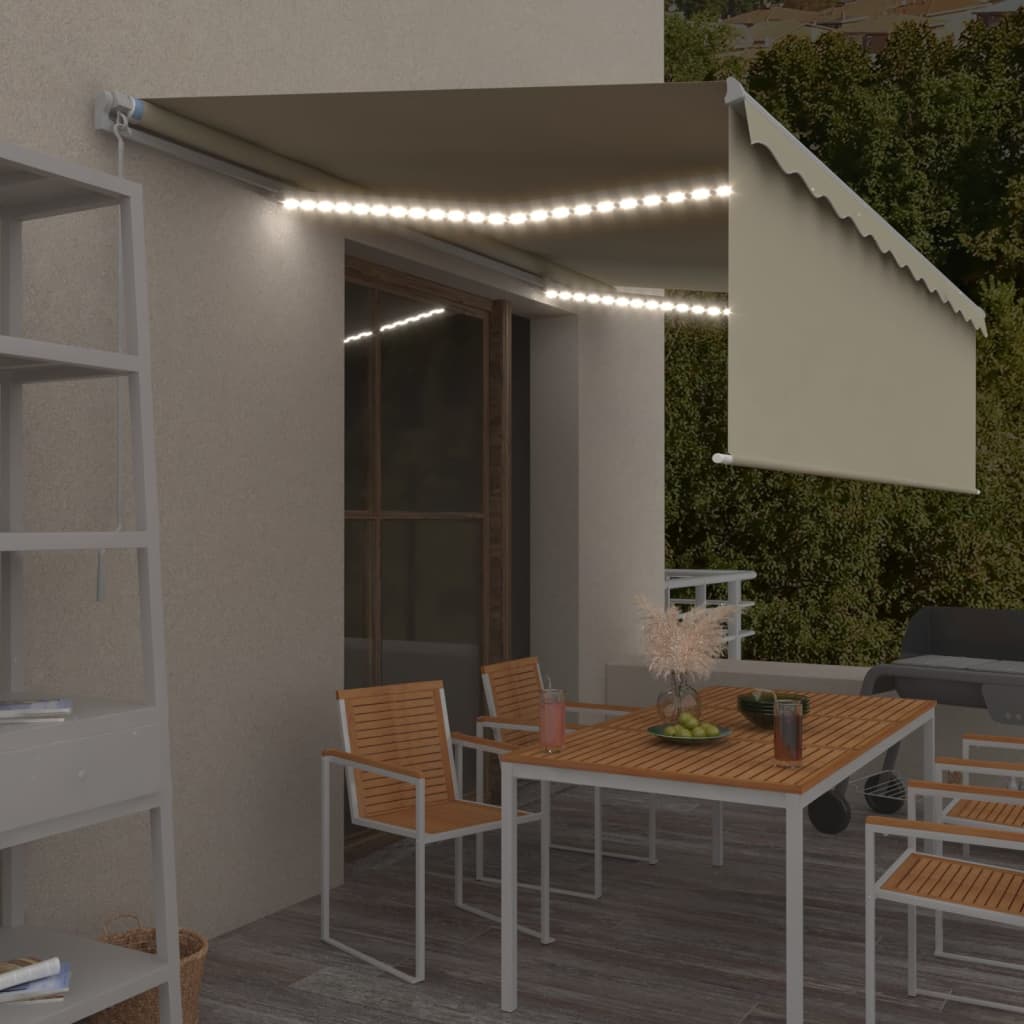 Tenda na ručno uvlačenje s roletom i LED svjetlima 5 x 3 m krem
