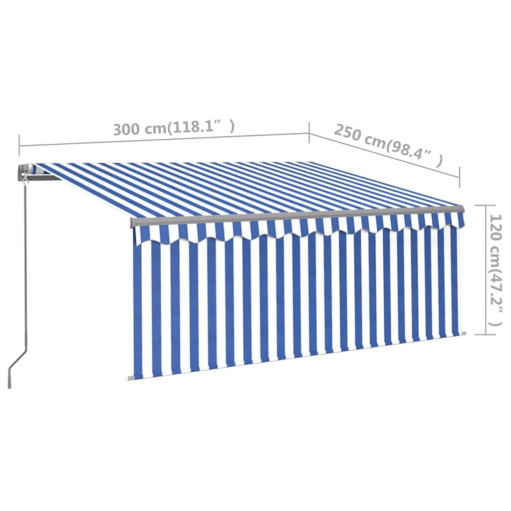 Tenda na ručno uvlačenje s roletom LED 3 x 2,5 m plavo-bijela