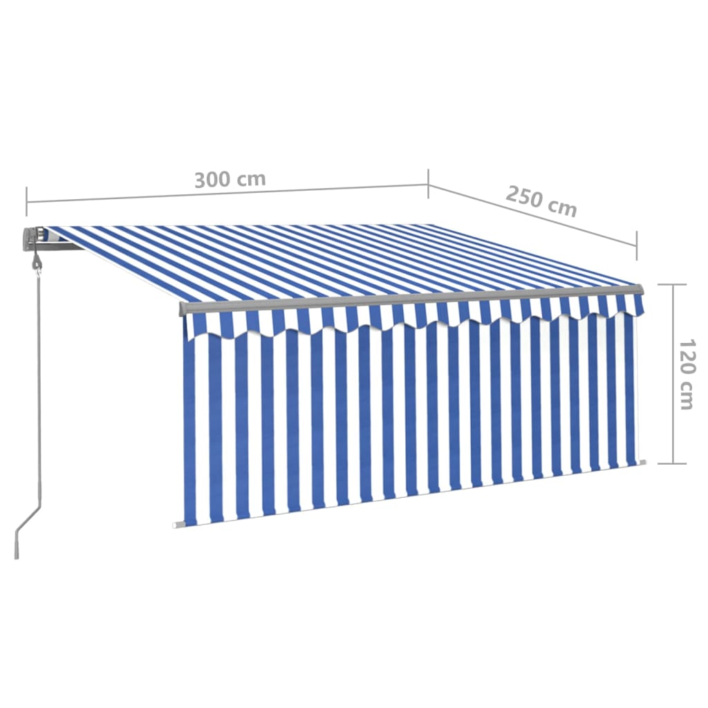 Automatska tenda s roletom i senzorom LED 3x2,5 m plavo-bijela