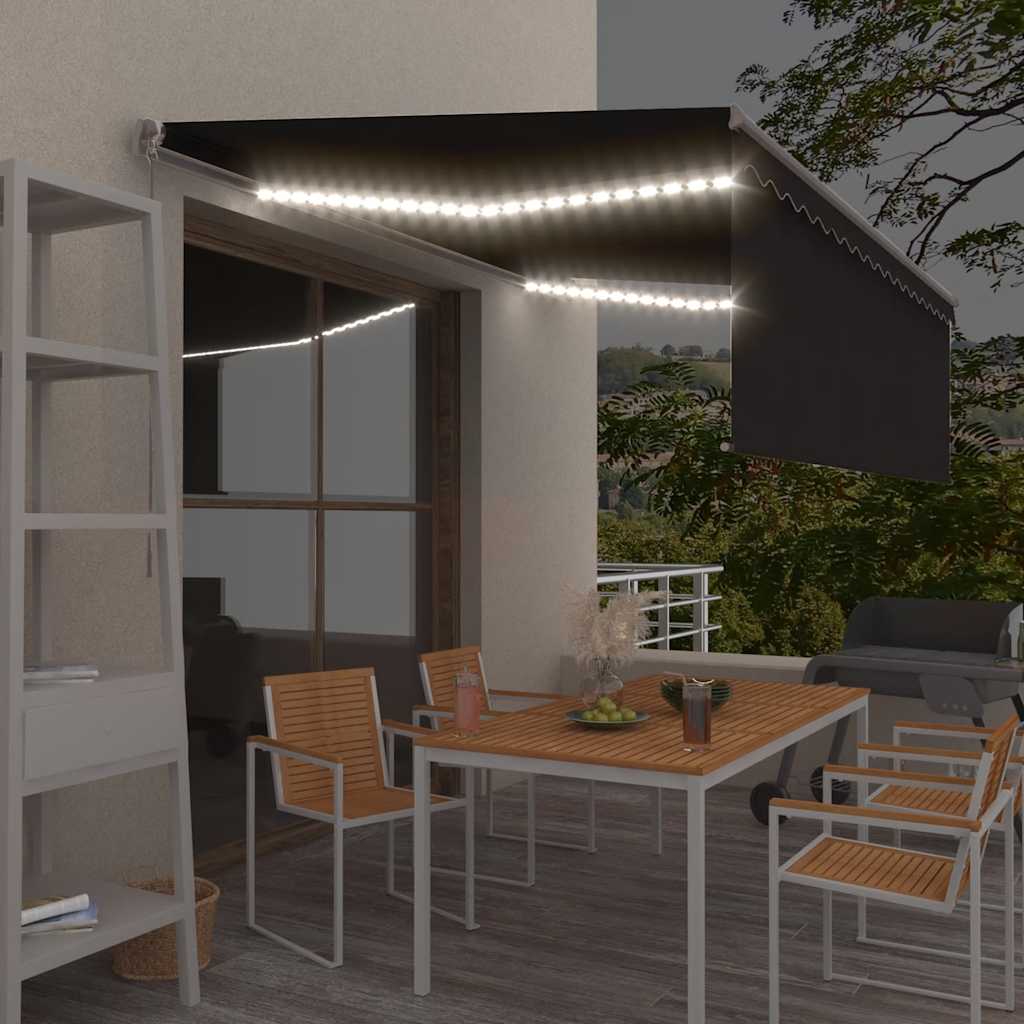 Tenda na ručno uvlačenje s roletom LED 4,5 x 3 m antracit