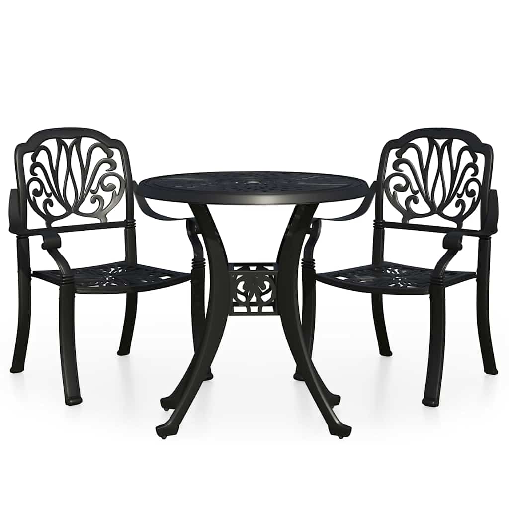 3-dijelni bistro set od lijevanog aluminija crni