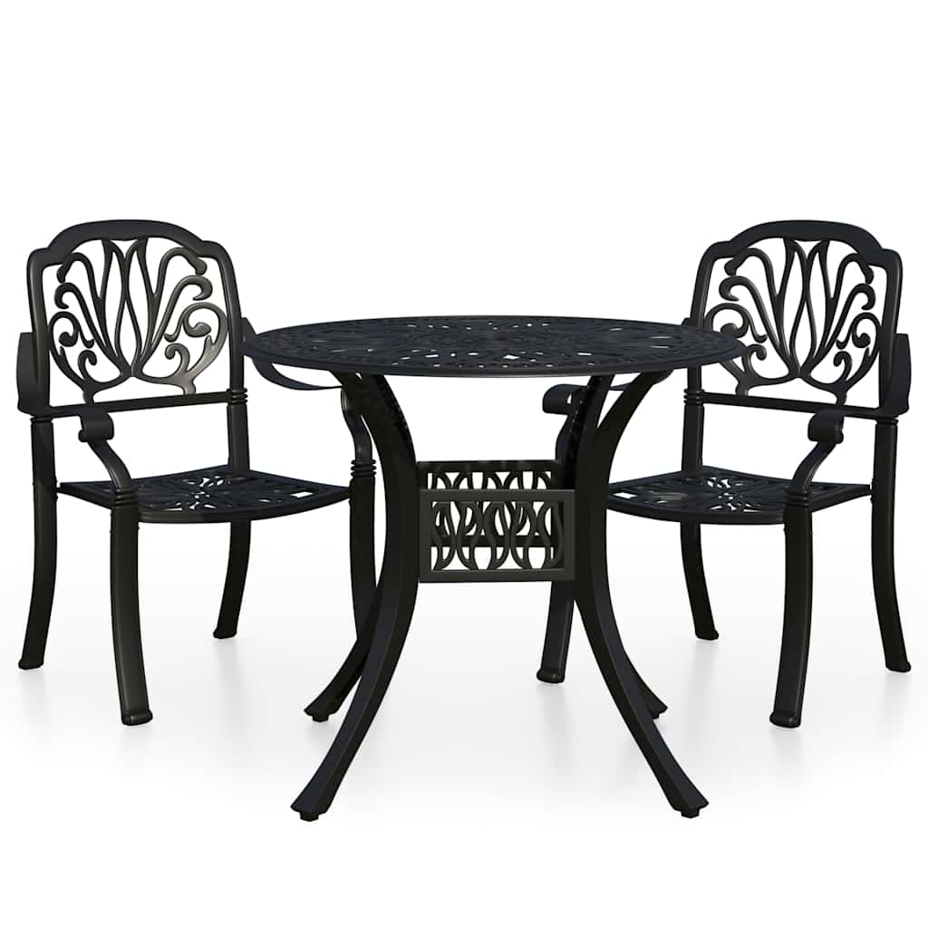 3-dijelni bistro set od lijevanog aluminija crni