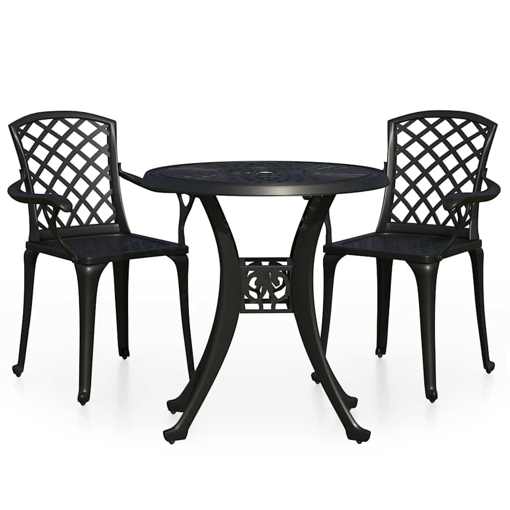 3-dijelni bistro set od lijevanog aluminija crni