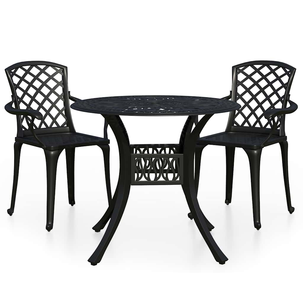 3-dijelni bistro set od lijevanog aluminija crni