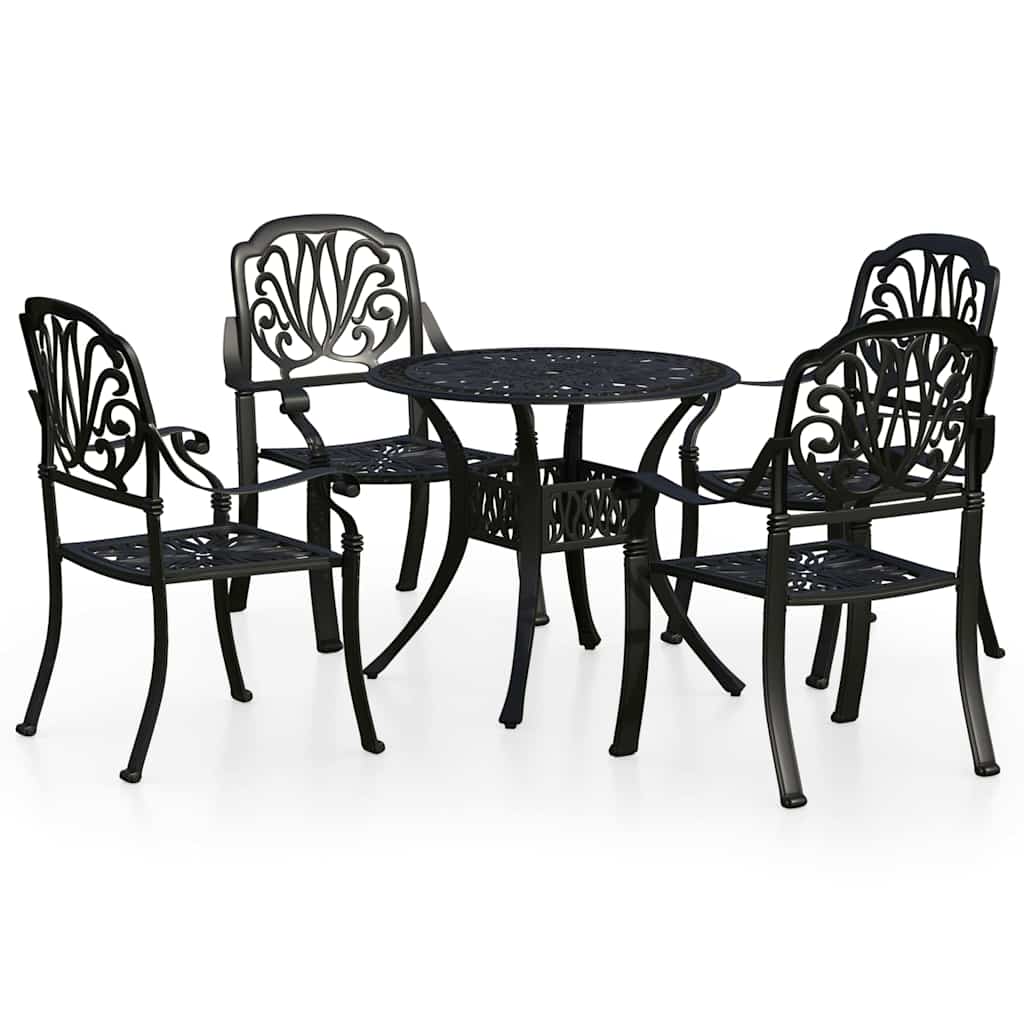 5-dijelni bistro set od lijevanog aluminija crni