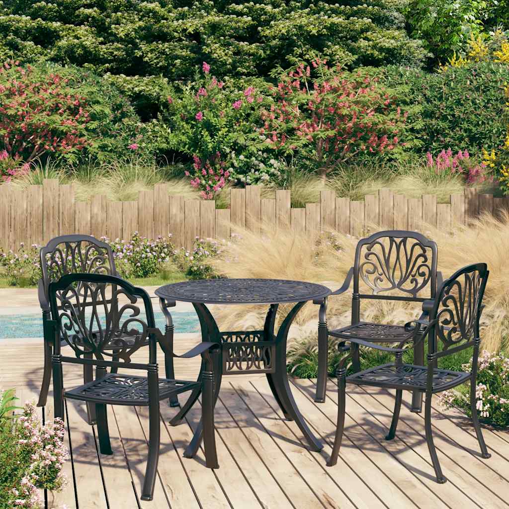 5-dijelni bistro set od lijevanog aluminija crni