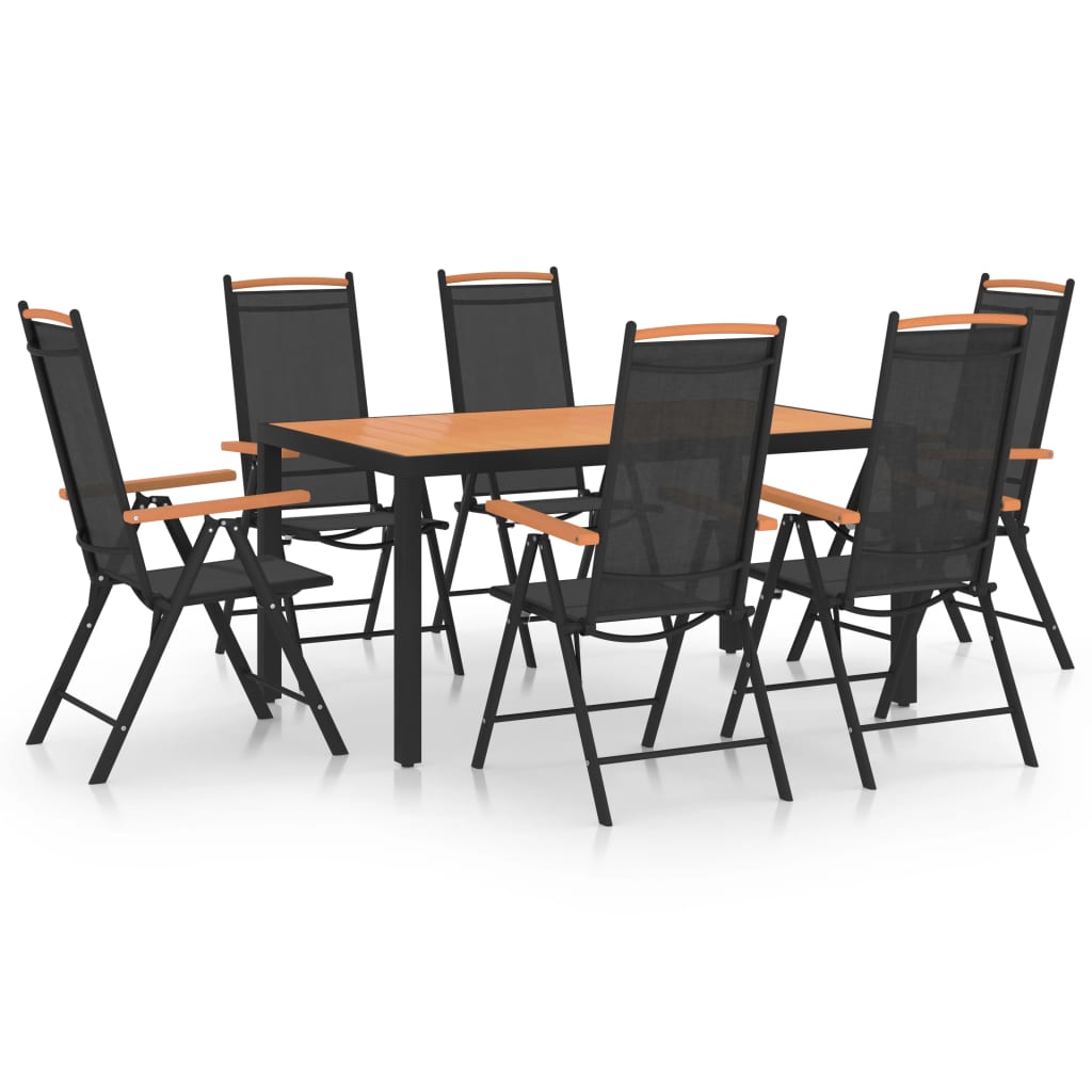 7-dijelni vrtni blagovaonski set aluminijski crni