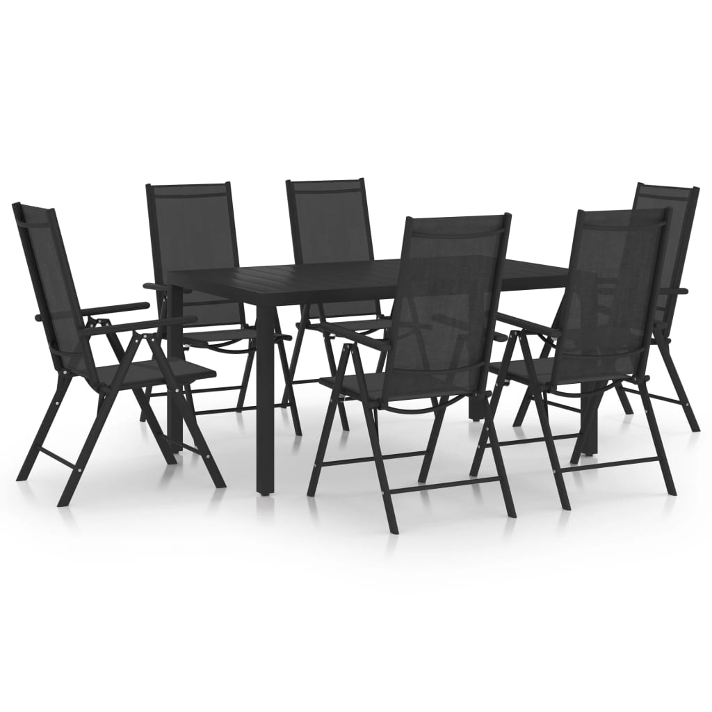 7-dijelni vrtni blagovaonski set aluminijski crni