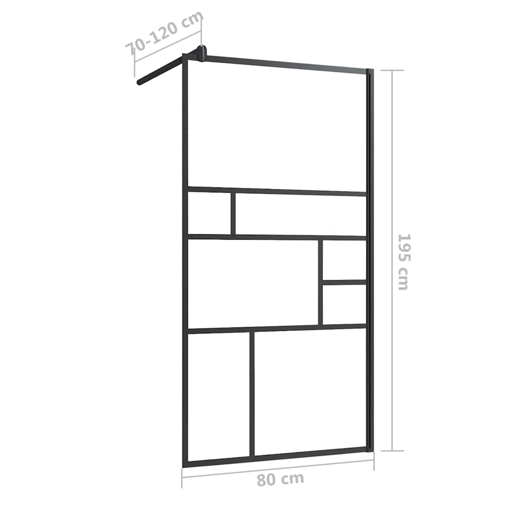 Pregrada za tuširanje s prozirnim staklom ESG 80 x 195 cm crna