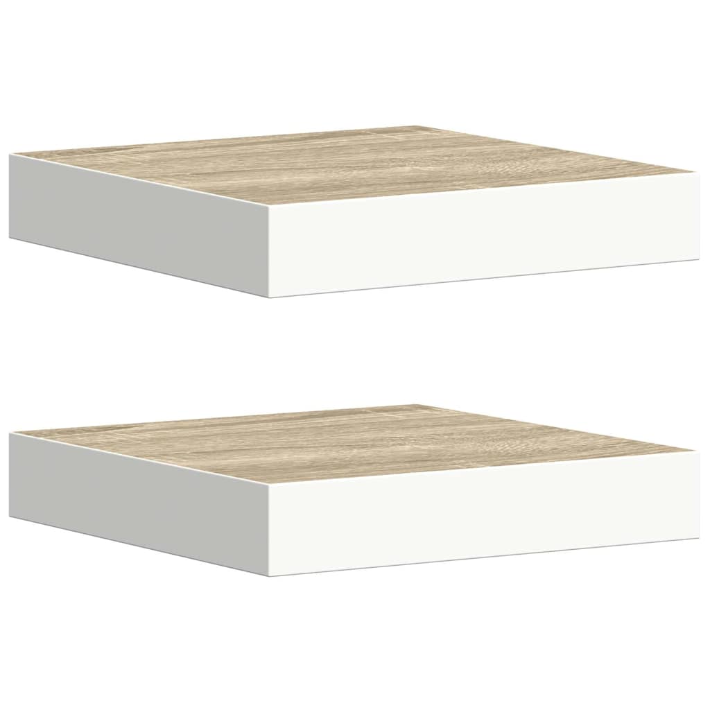 Plutajuće zidne police 2 kom hrast i bijele 23x23,5x3,8 cm MDF