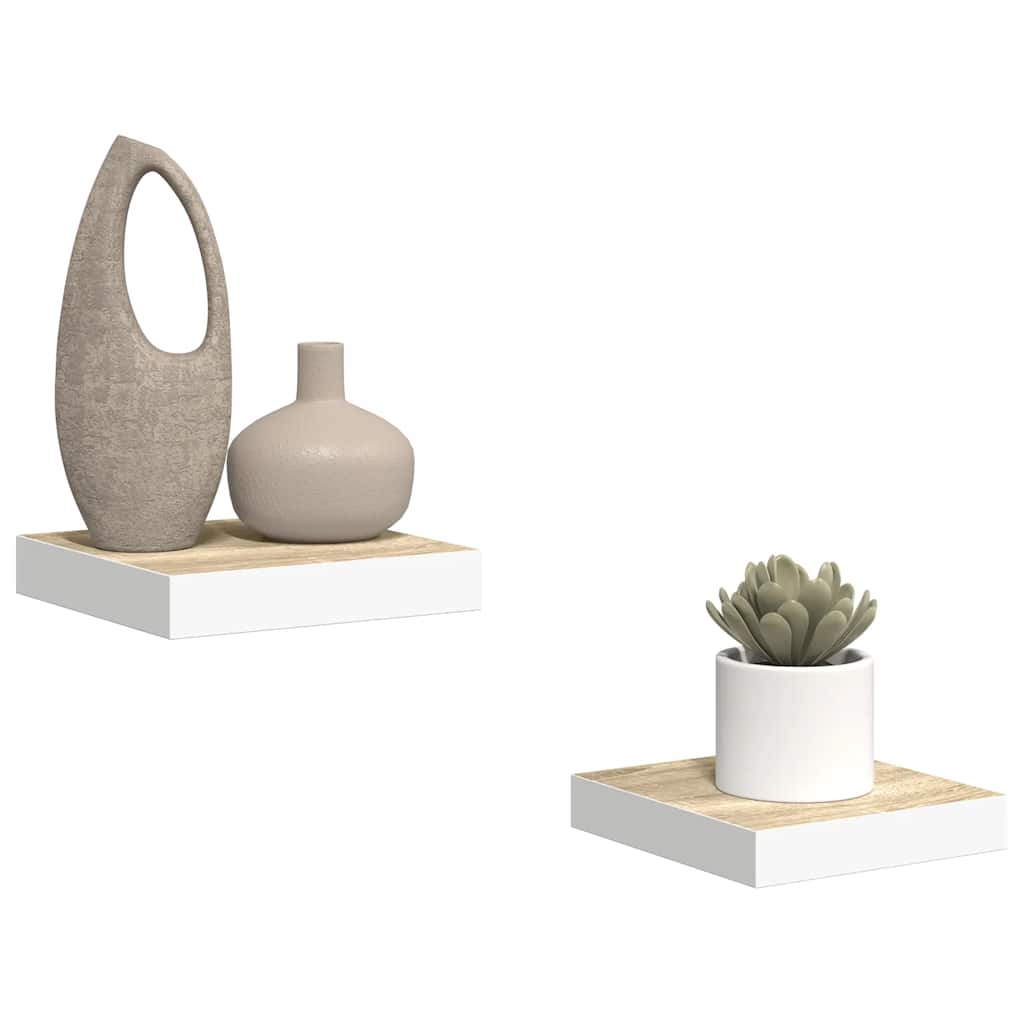Plutajuće zidne police 2 kom hrast i bijele 23x23,5x3,8 cm MDF