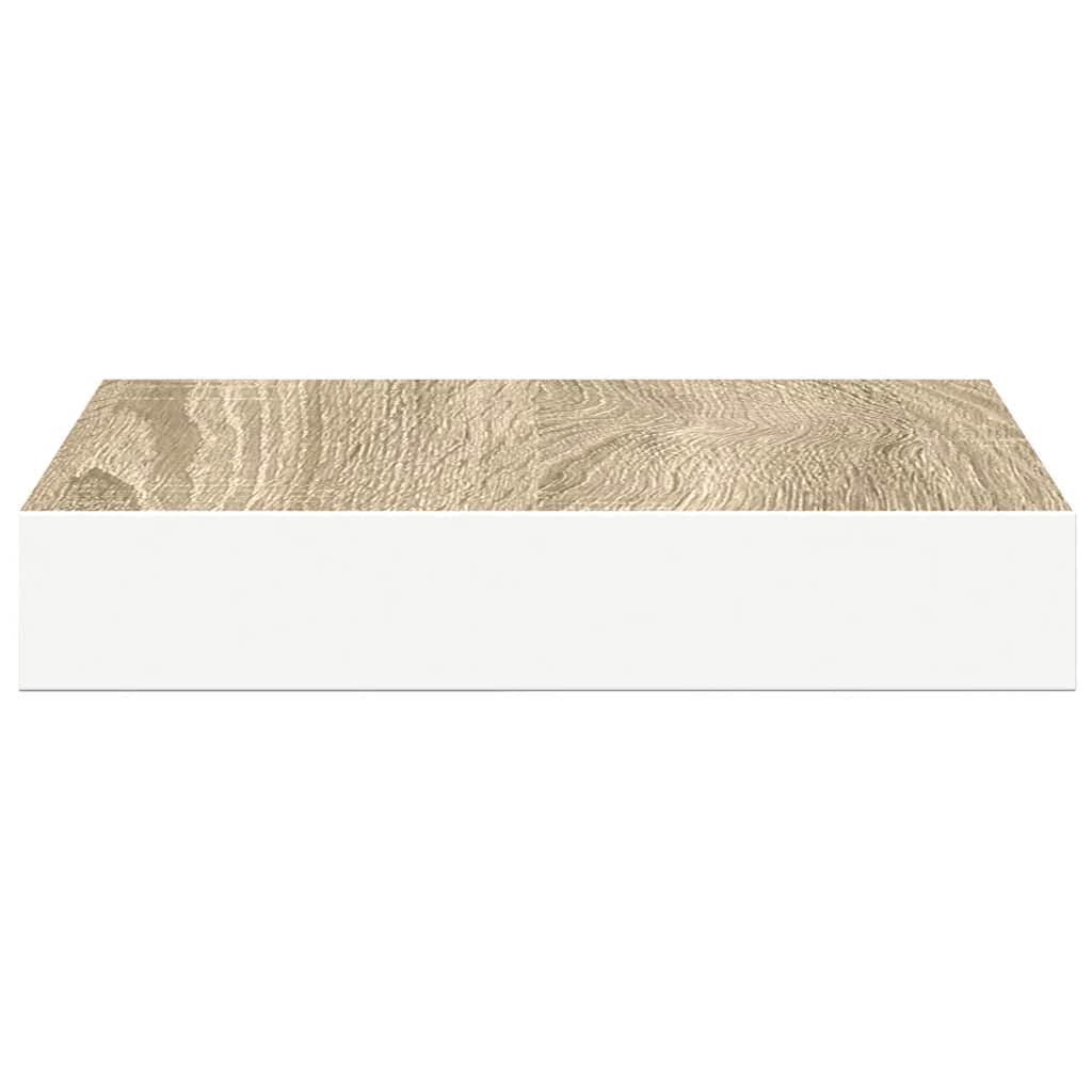 Plutajuće zidne police 2 kom hrast i bijele 23x23,5x3,8 cm MDF