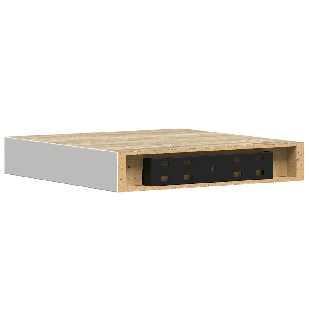Plutajuće zidne police 2 kom hrast i bijele 23x23,5x3,8 cm MDF
