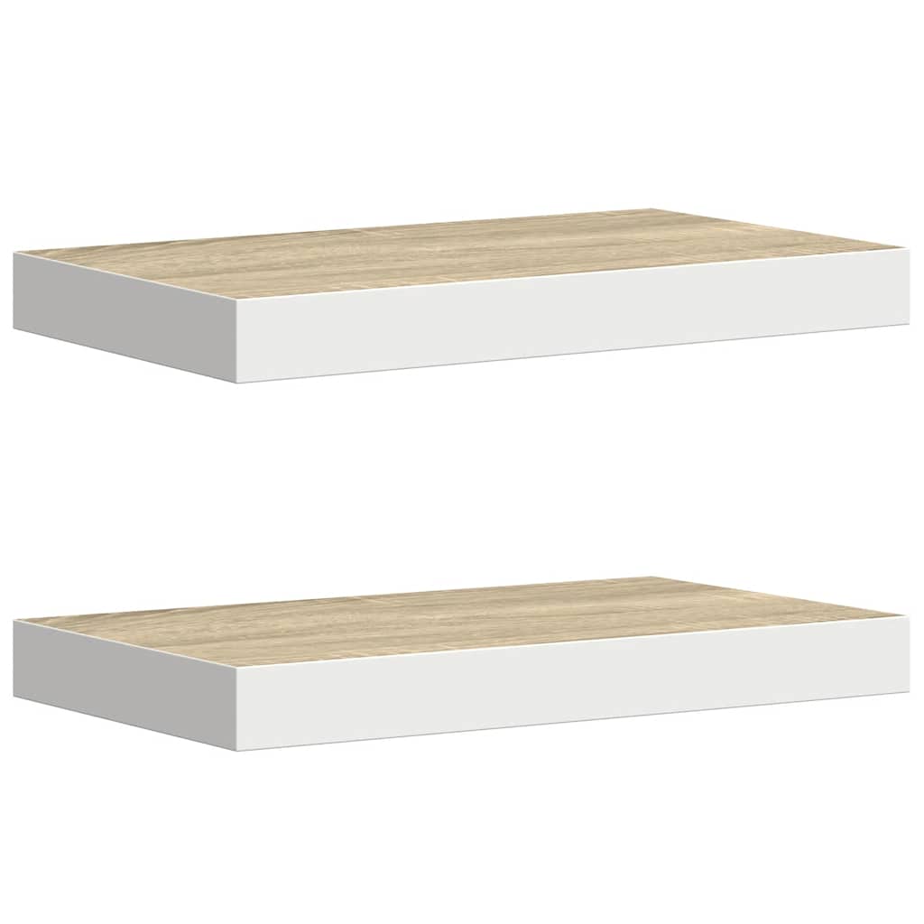 Plutajuće zidne police 2 kom hrast i bijele 50x23x3,8 cm MDF