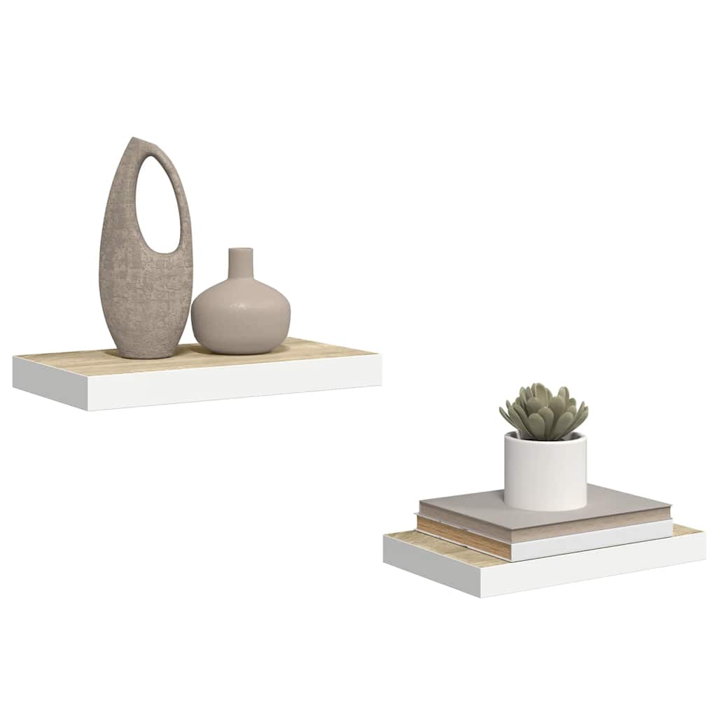 Plutajuće zidne police 2 kom hrast i bijele 50x23x3,8 cm MDF