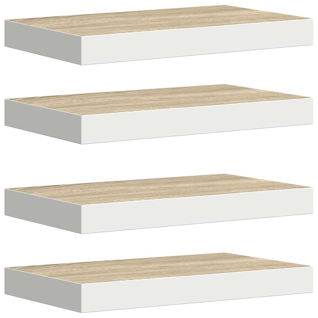 Plutajuće zidne police 4 kom hrast i bijele 50x23x3,8 cm MDF