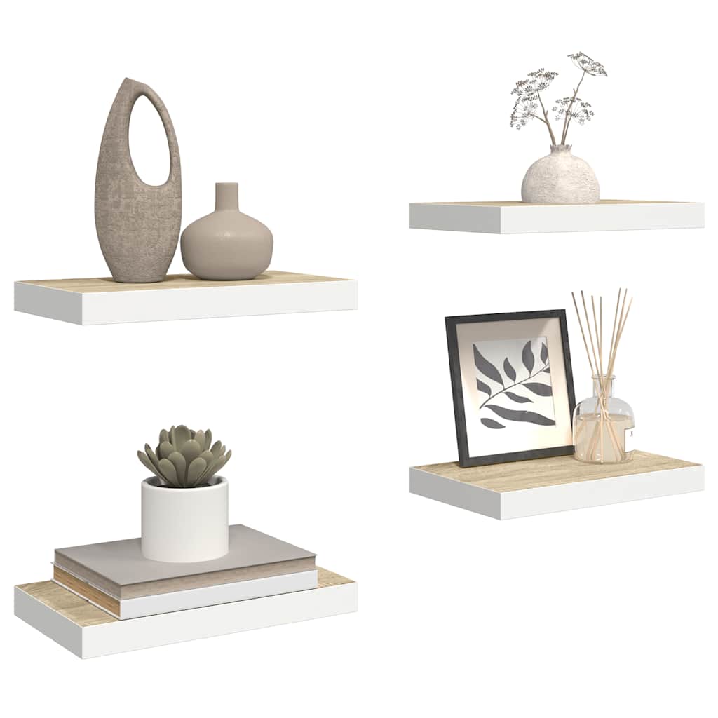 Plutajuće zidne police 4 kom hrast i bijele 50x23x3,8 cm MDF