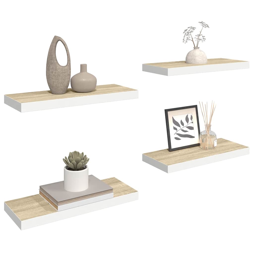 Plutajuće zidne police 4 kom hrast i bijele 60x23,5x3,8 cm MDF