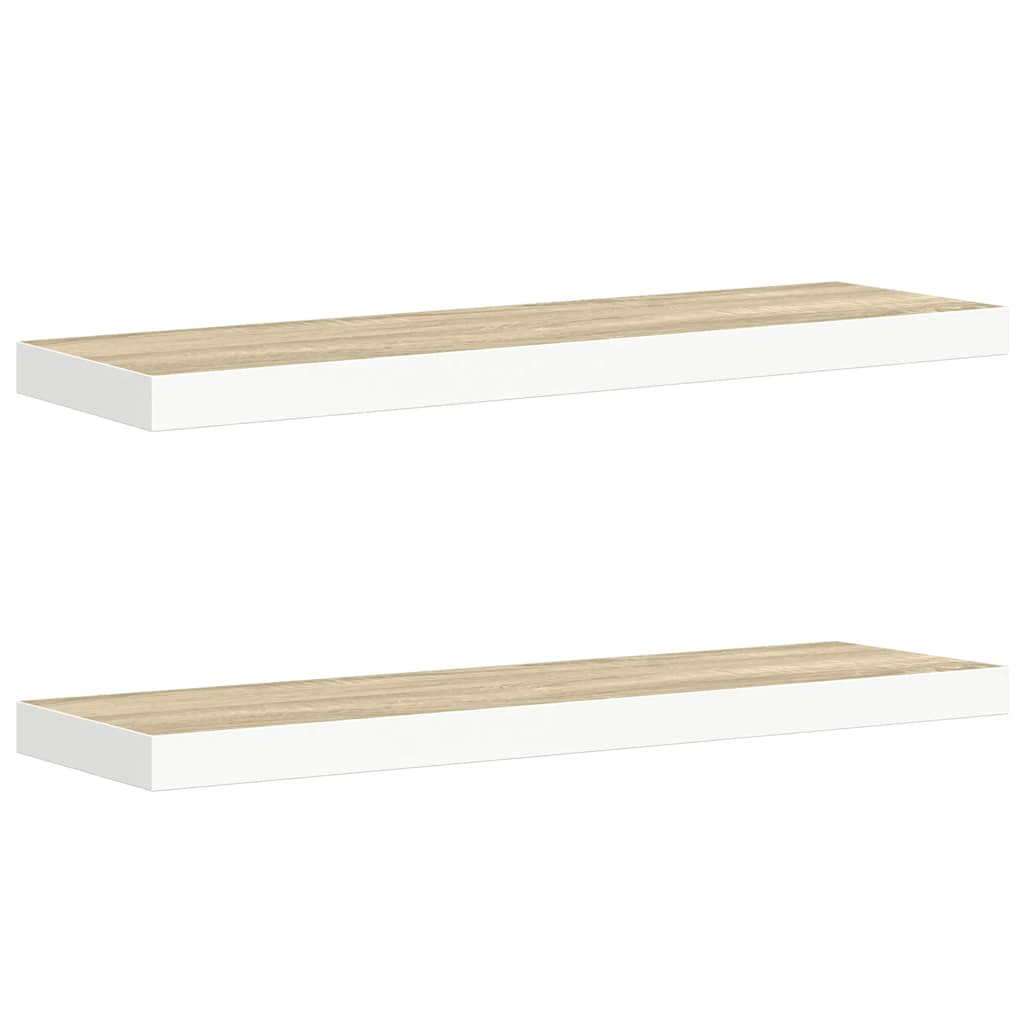 Plutajuće zidne police 2 kom hrast i bijele 80x23,5x3,8 cm MDF