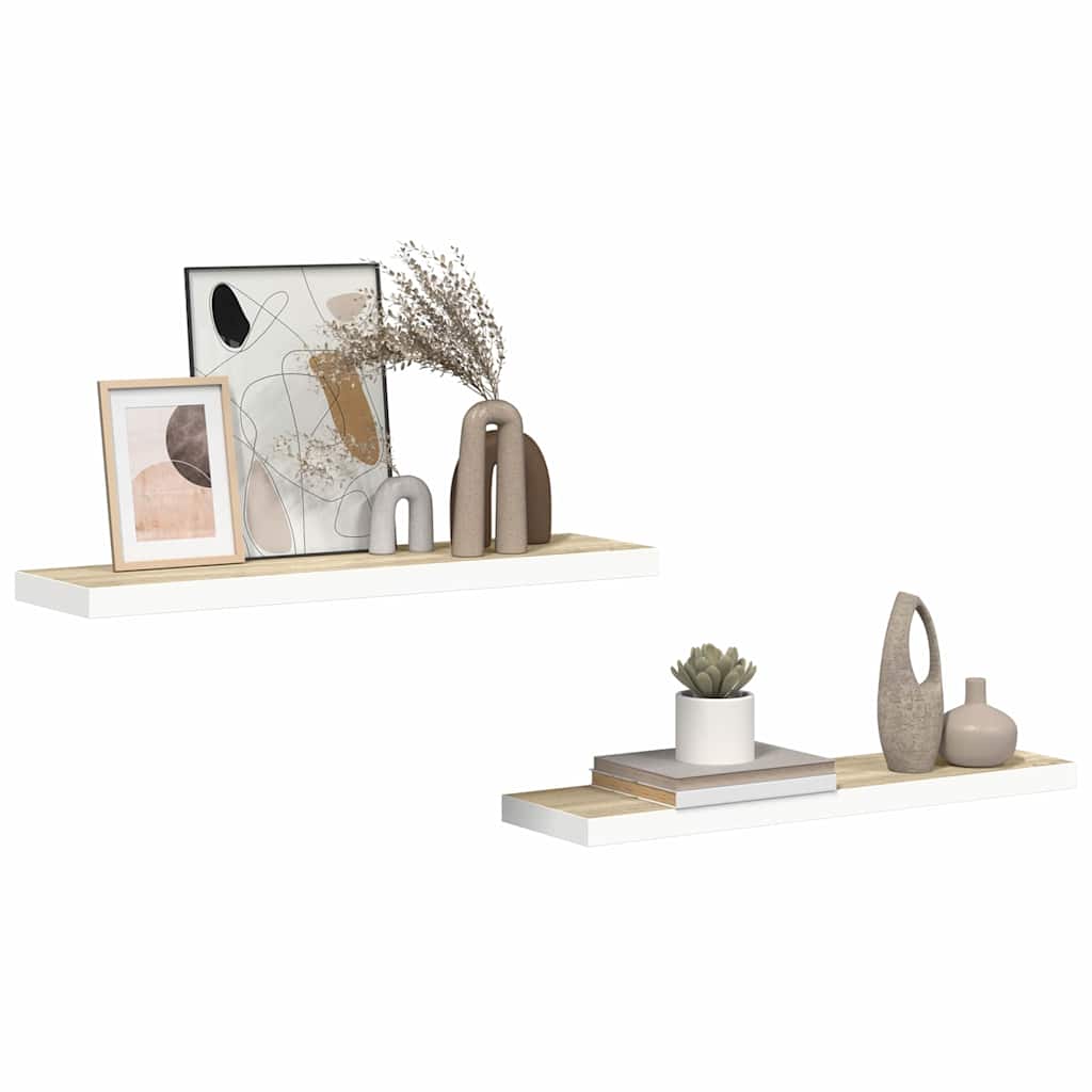 Plutajuće zidne police 2 kom hrast i bijele 80x23,5x3,8 cm MDF