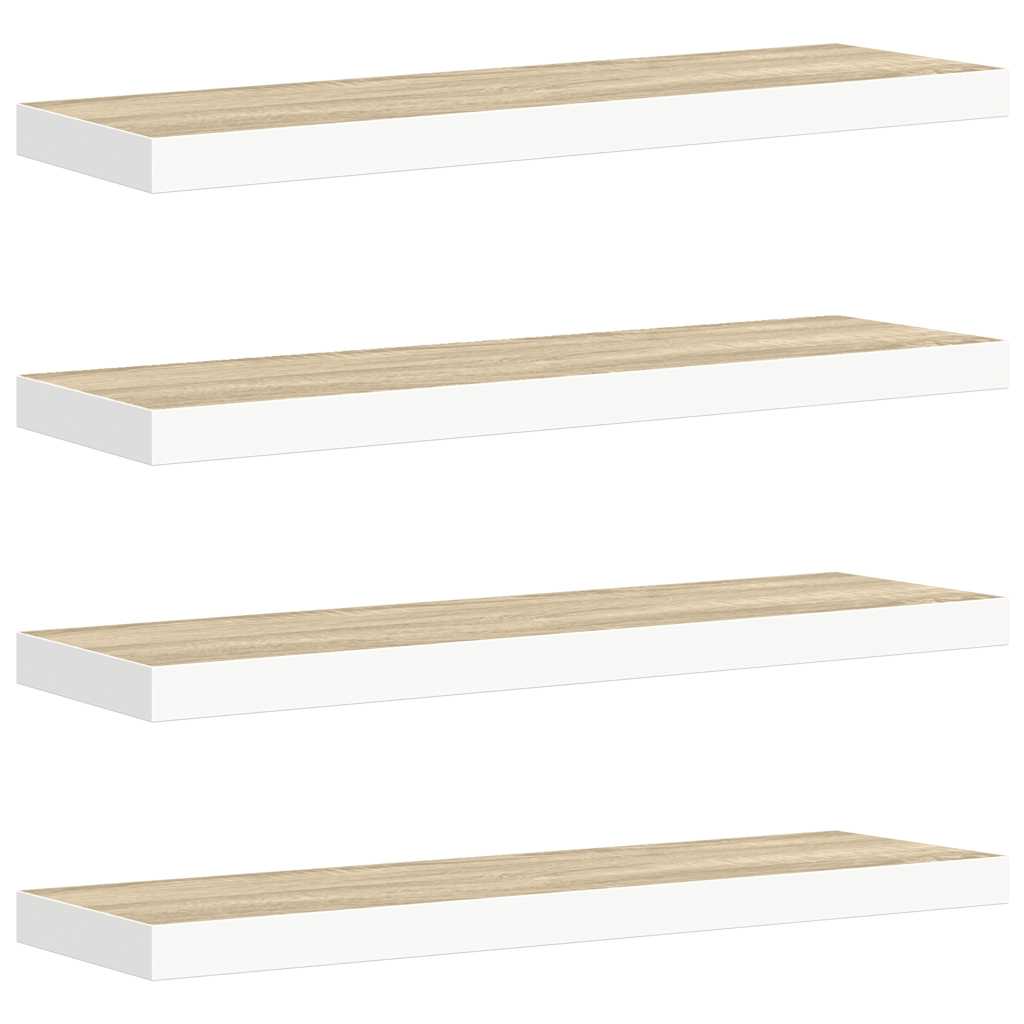 Plutajuće zidne police 4 kom hrast i bijele 80x23,5x3,8 cm MDF