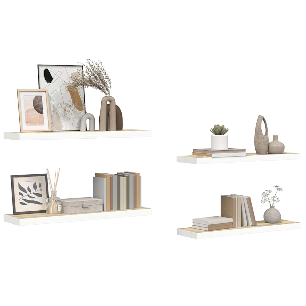 Plutajuće zidne police 4 kom hrast i bijele 80x23,5x3,8 cm MDF