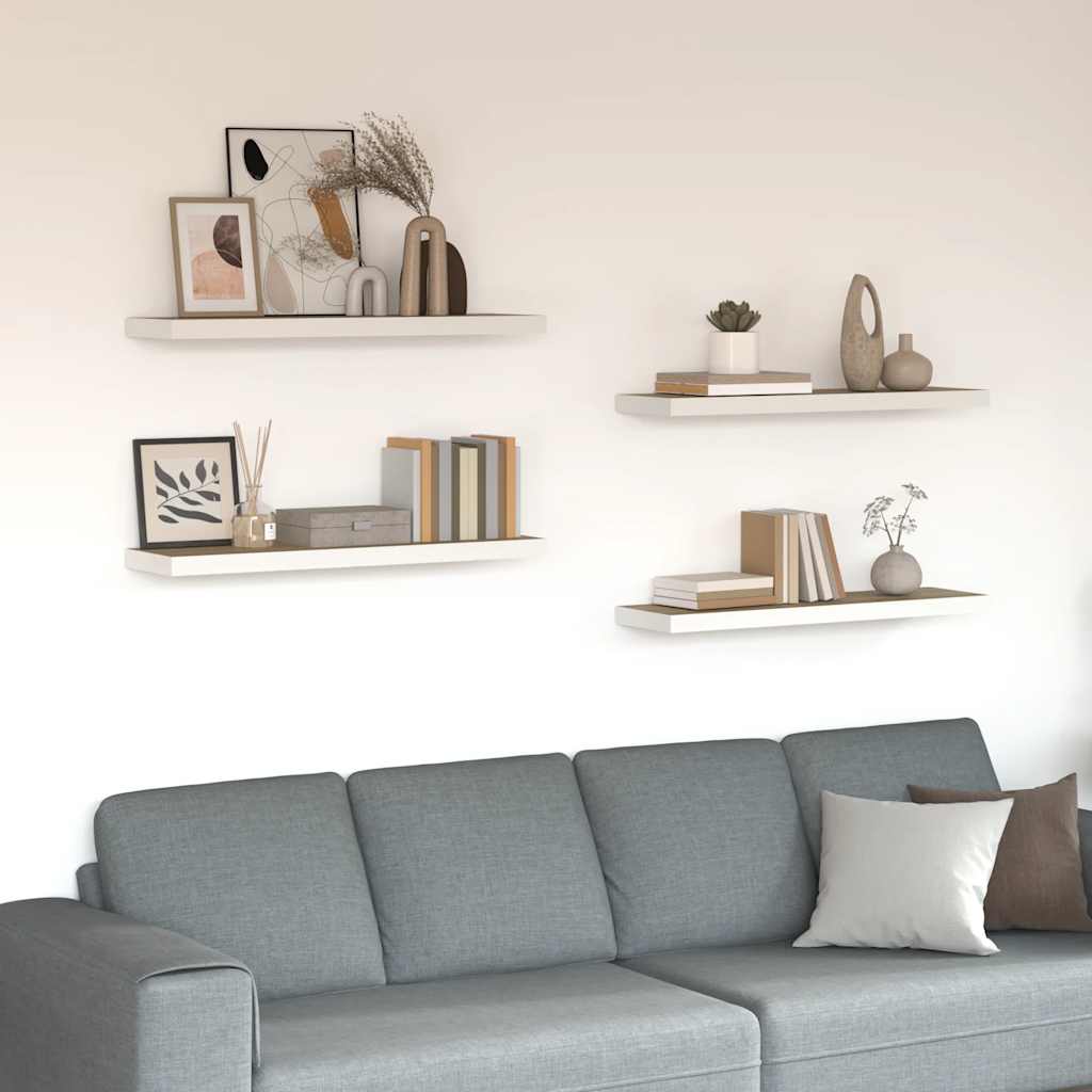 Plutajuće zidne police 4 kom hrast i bijele 80x23,5x3,8 cm MDF