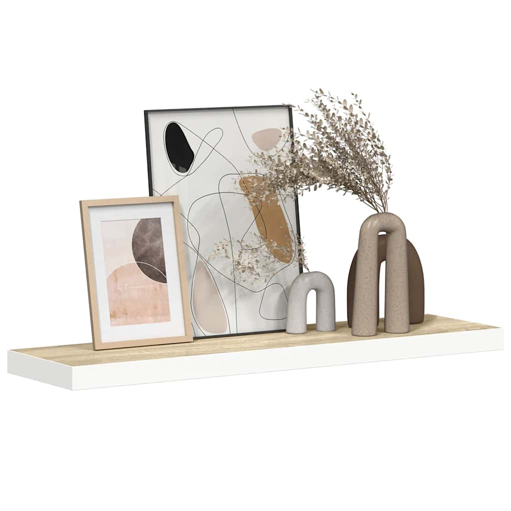 Plutajuća zidna polica boja hrasta i bijela 90x23,5x3,8 cm MDF