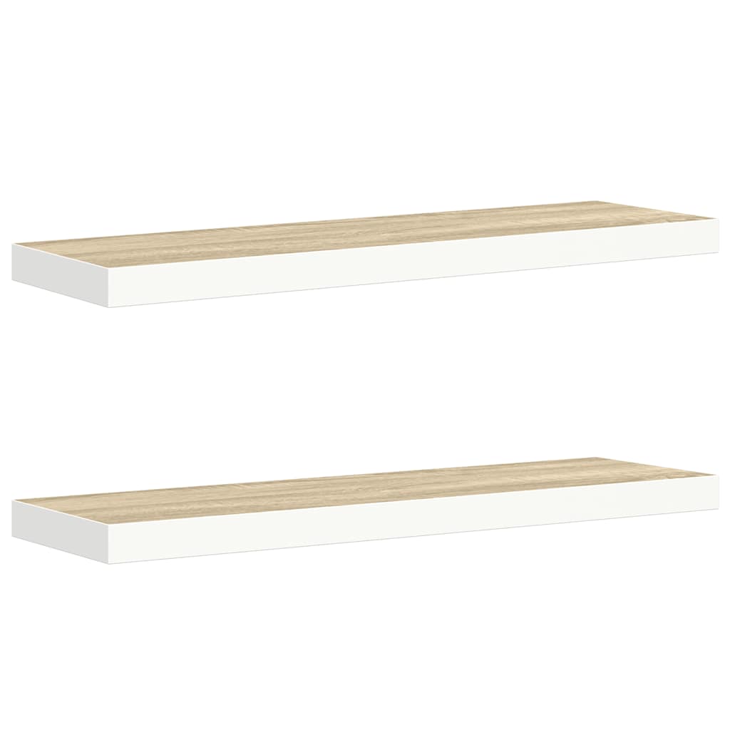 Plutajuće zidne police 2 kom hrast i bijele 90x23,5x3,8 cm MDF