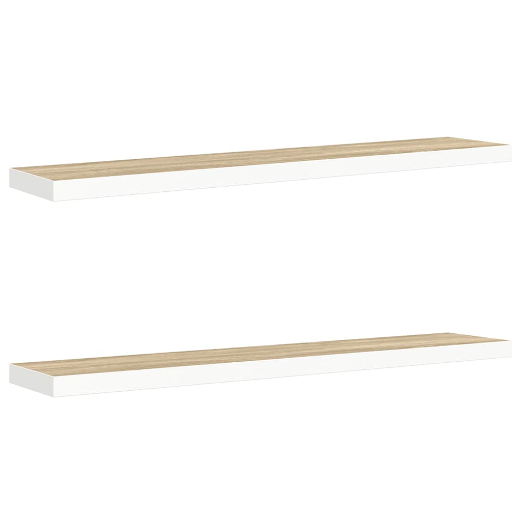 Plutajuće zidne police 2 kom hrast i bijele 120x23,5x3,8 cm MDF