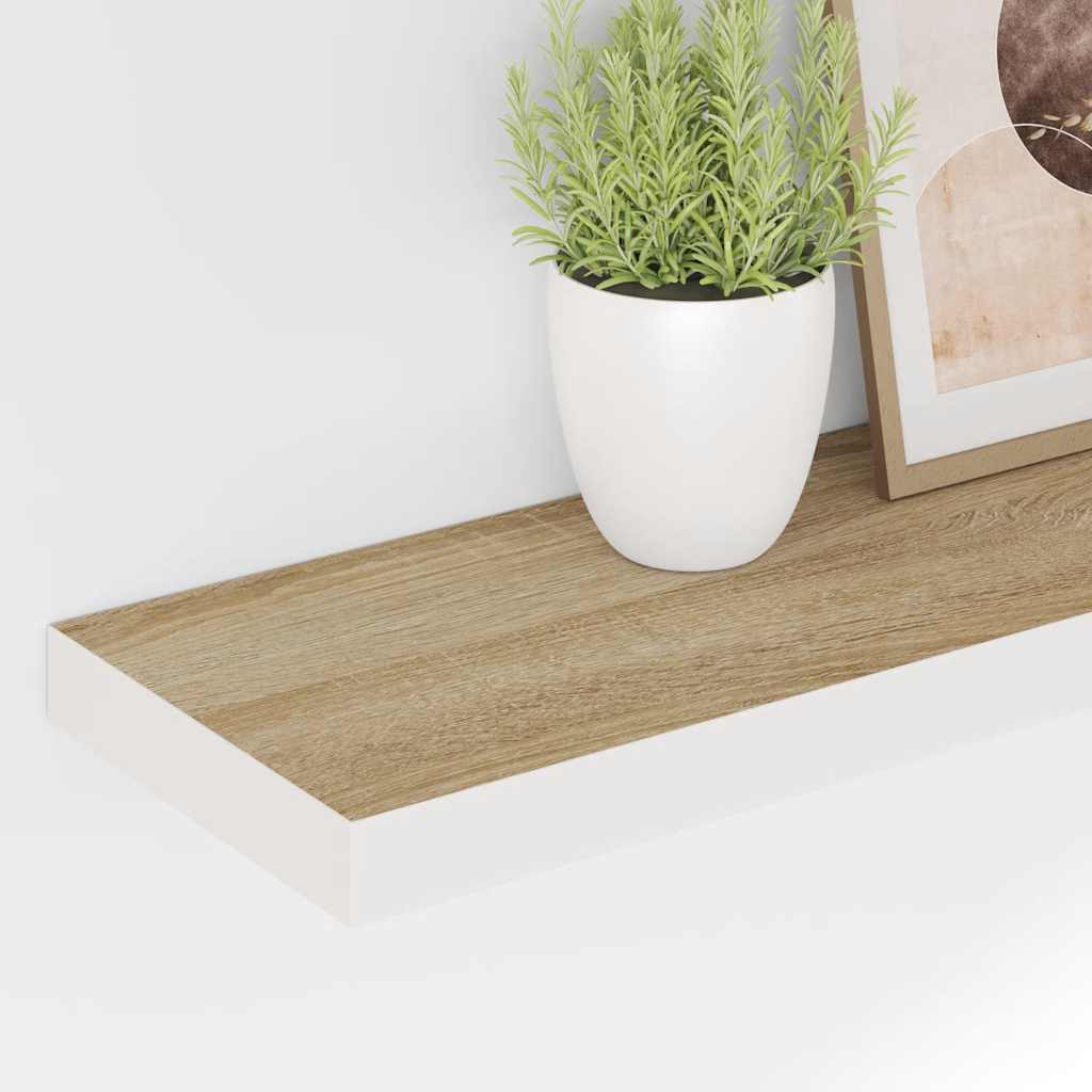 Plutajuće zidne police 2 kom hrast i bijele 120x23,5x3,8 cm MDF